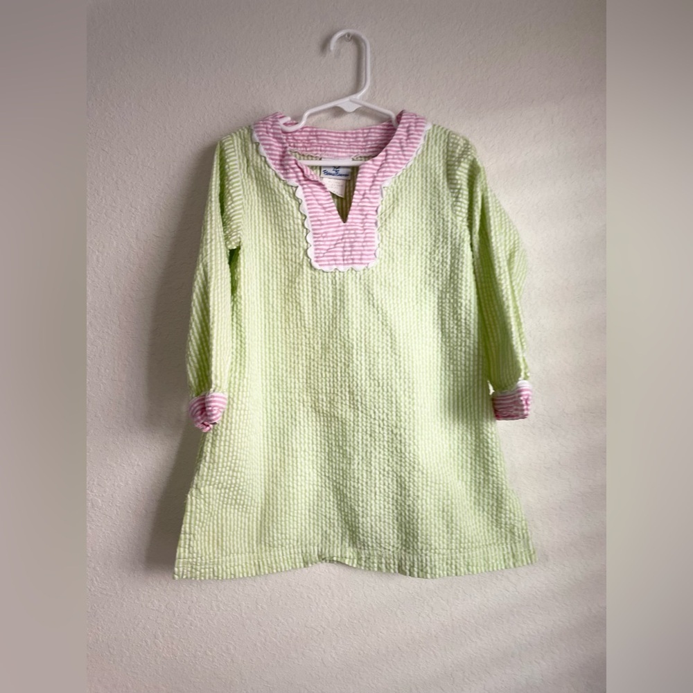 Florence Eiseman Lime Green and Pink Gingham Long Sleeve Dress size 5